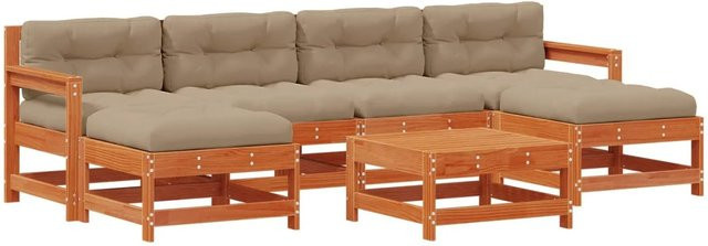 vidaXL Garten-Lounge-Set 7-teilig aus massivem Kiefernholz in Braun mit Polstern - Bild 1
