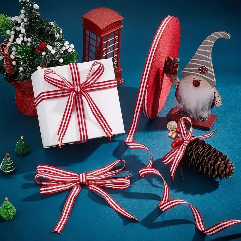 Gestreiftes Ripsband aus Polyester in Rot-Weiß für Geschenkverpackungen und Weihnachtsdekoration, 50 Yards, Breite: 0,95 cm - Bild 5