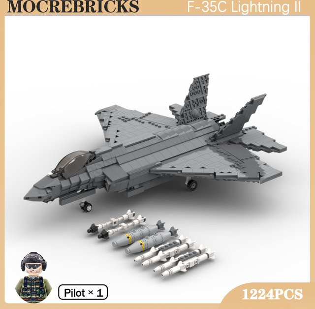 MOCREBRICKS US Air Force F-35C Lightning II Fighter Modellbausteine in Grau - Bild 1