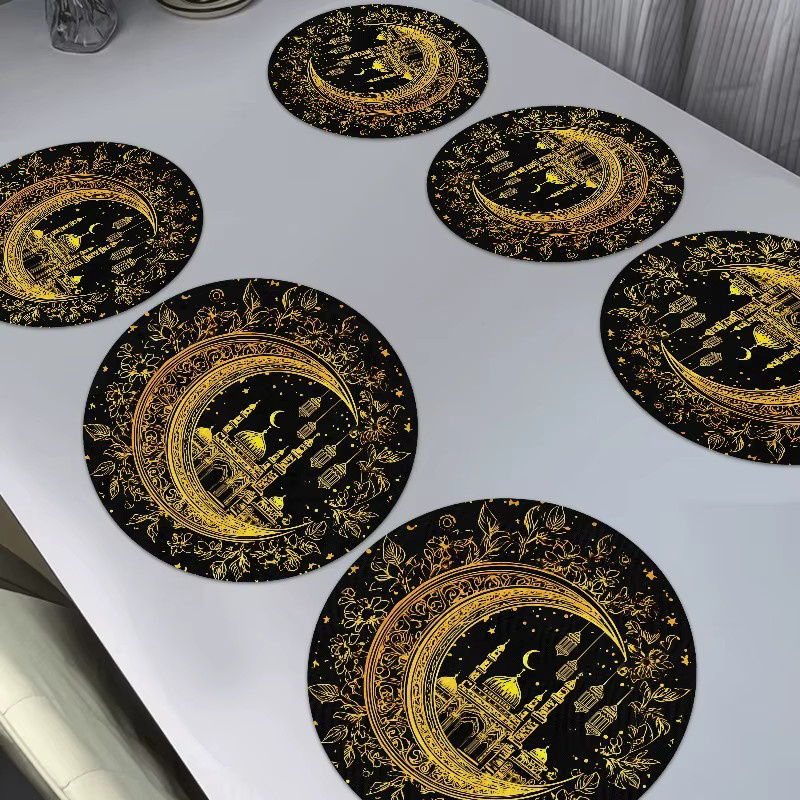 VIKAMA 6er Set Ramadan Tischsets mit floralem Design in Schwarz für das Iftar oder Eid Fest - Bild 2