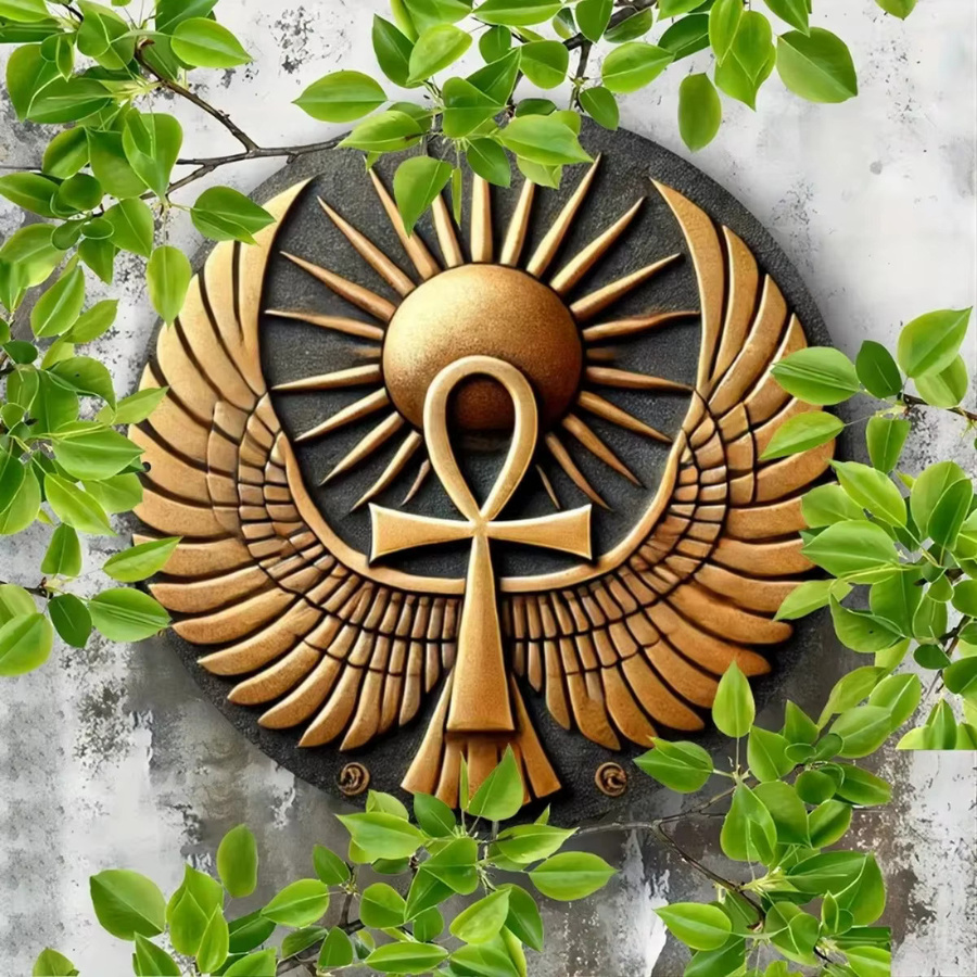 CIFBUY Retro Ankh & Ra Sun Wandkunst Gold Rund Abstrakt - Bild 3