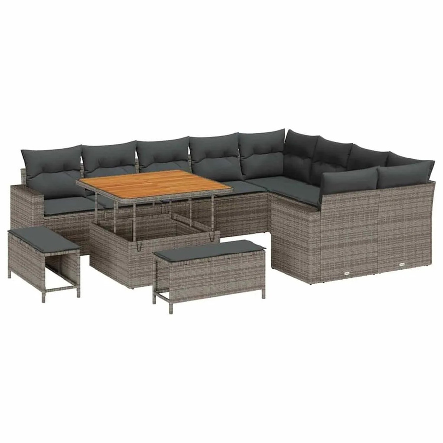 vidaXL Gartensofa-Set aus Poly-Rattan in Grau mit 13-teiligem Set inklusive Kissen und Stauraumfunktion - Bild 2