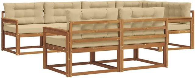 vidaXL Outdoor-Sofagarnitur 7-teilig aus Akazienholz in L-Form mit Kissen, Farbe: Natur und Beige - Bild 1