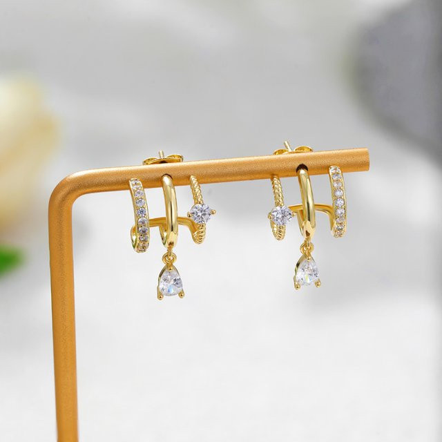 Erpels Ohrringe, Edelstahl, Zirkonia, Gold, Damen - Bild 1