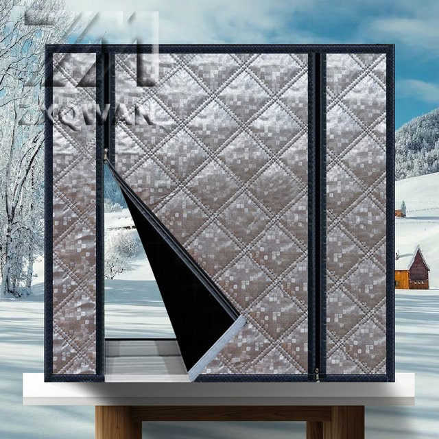 zxqwan Thermische Baumwollvorhänge für Winter, Wind- und Kältebeständige Vorhänge mit Doppelreißverschluss und selbstklebender Befestigung, blickdicht, Breite: 160 cm, Höhe: 160 cm - Bild 1