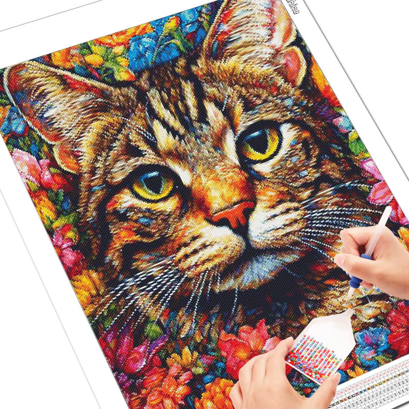 Evershine Diamantmalerei Katze und Blumen als Mosaik-Wandkunst mit AB-Bohrern in Multicolour - Bild 2