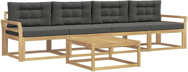 vidaXL Outdoor-Sofagarnitur aus Akazienholz mit 3-Sitzer-Sofa, Couchtisch und Kissen in Weiß, Anthrazit und Braun - Bild 1