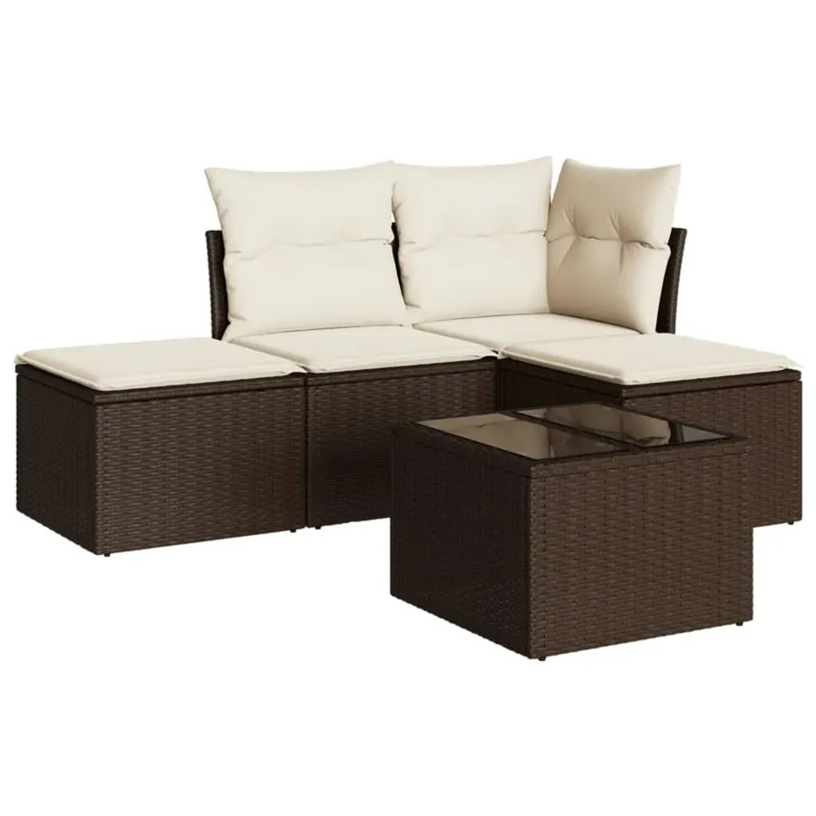 vidaXL 5-teiliges Gartenmöbel-Set in L-Form aus braunem Polyrattan mit UV-beständigen Kissen - Bild 2