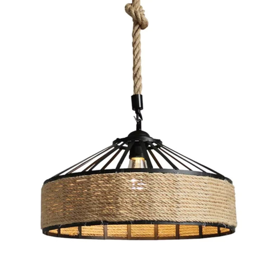 JOYINLED Retro Industrielle Hanfseil LED Deckenleuchte, Runde Hängeleuchte aus Metall in Schwarz und Braun, Durchmesser: 30 cm - Bild 2