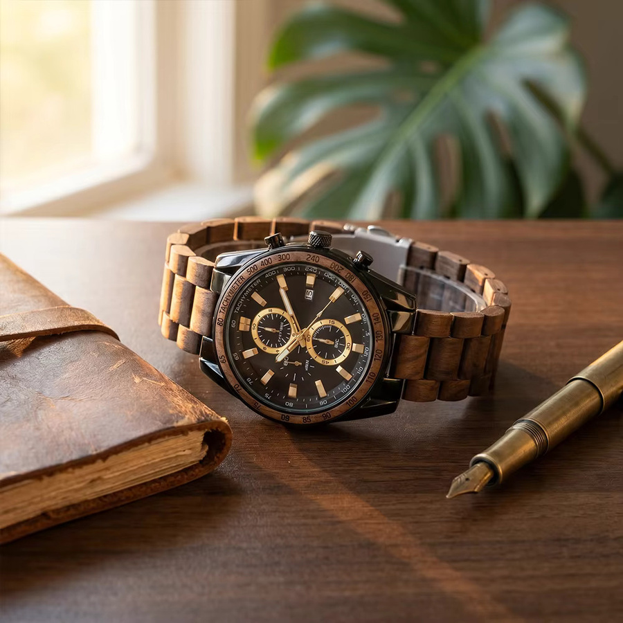Rainch Armbanduhr Holz, Chronograph, Quarz, Herren, Blau - Bild 3