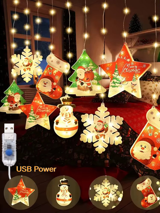 DIY LED Vorhang-Weihnachtsbeleuchtung mit 8 Modi, USB-betrieben, Warmweiß und Multicolour, festliche Dekoration im Vintage-Stil - Bild 6