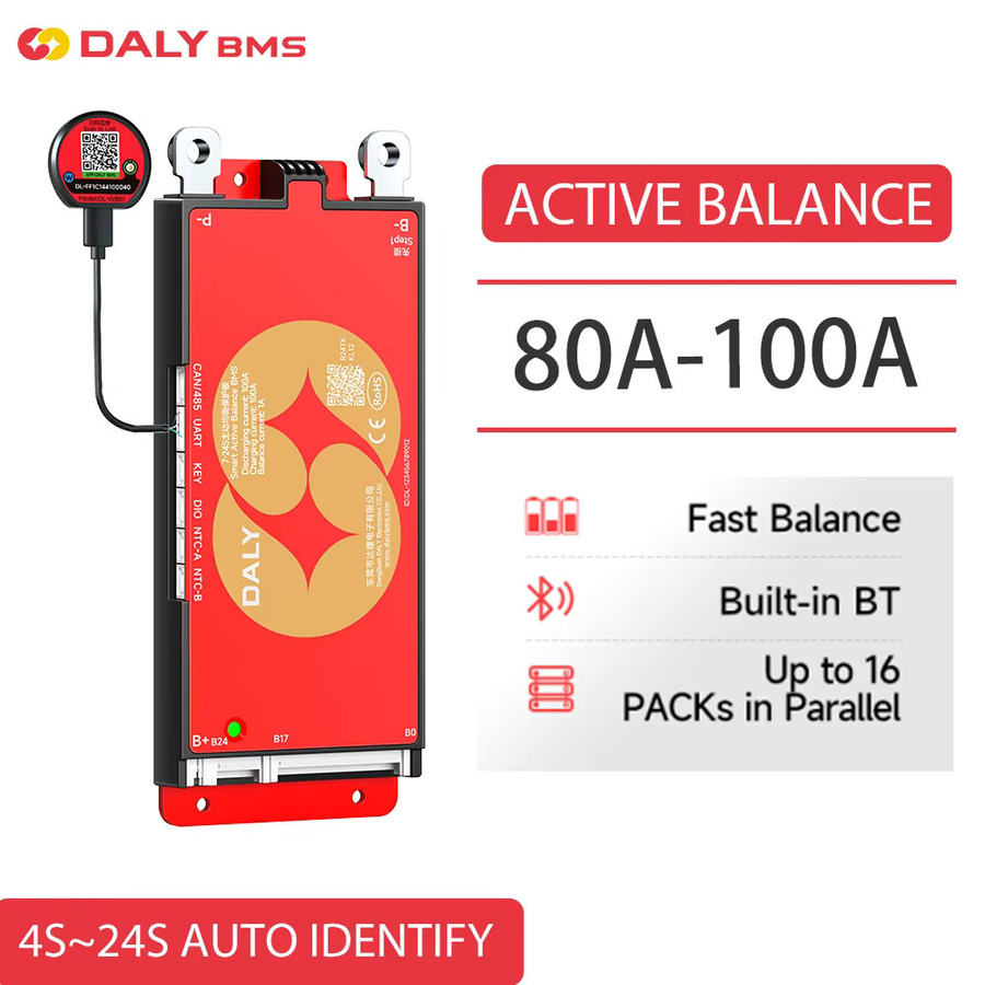 DALY Smart WIFI BMS mit Bluetooth und Active Balancer für LiFePO4 Li-Ion LTO, Farbe: Rot - Bild 2