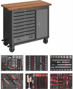 Vigour Mobile Werkbank SeriesL V5154 in Schwarz mit 375-teiligem Sortiment und Rollen - Bild 1