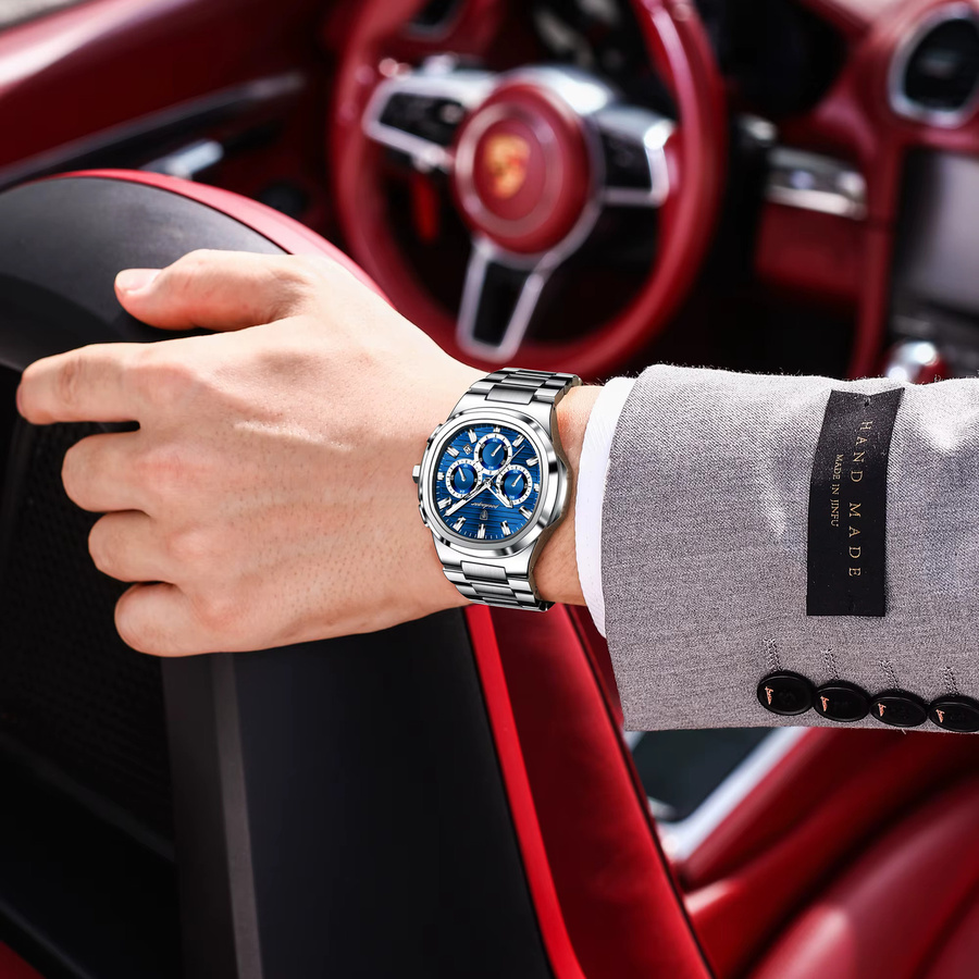 POEDAGAR Chronograph, Quarz, Edelstahl, Blau, Herren - Bild 6