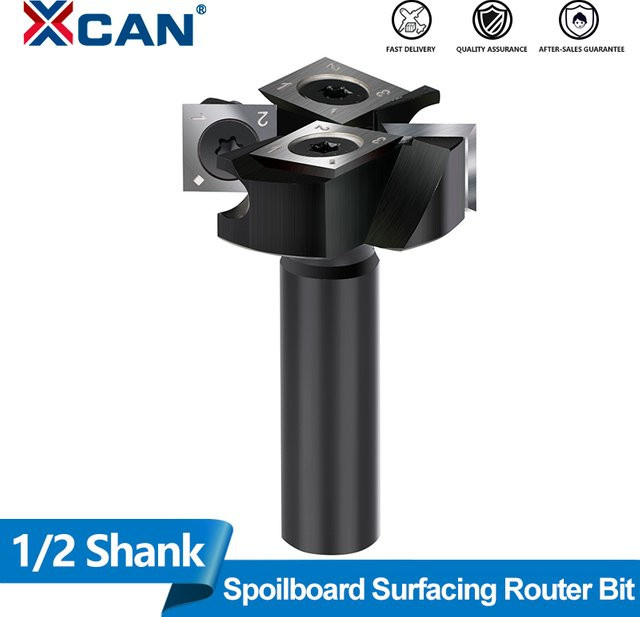 XCAN CNC-Flachfräser mit 1/2 Zoll Schaft und 2+2 Schneiden aus Hartmetall für Platten-Abflachungen und Holzhobel, Schaftdurchmesser: 1,27 cm (1/2 Zoll) - Bild 1