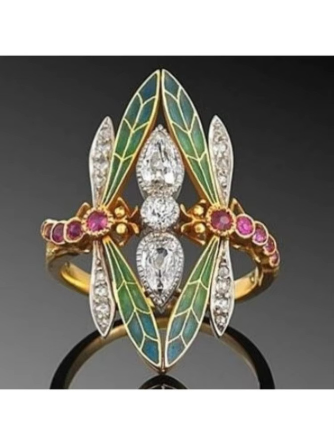 Ring Libelle, Gold, rosa-weiße Zirkonia, Damen, Vintage - Bild 3
