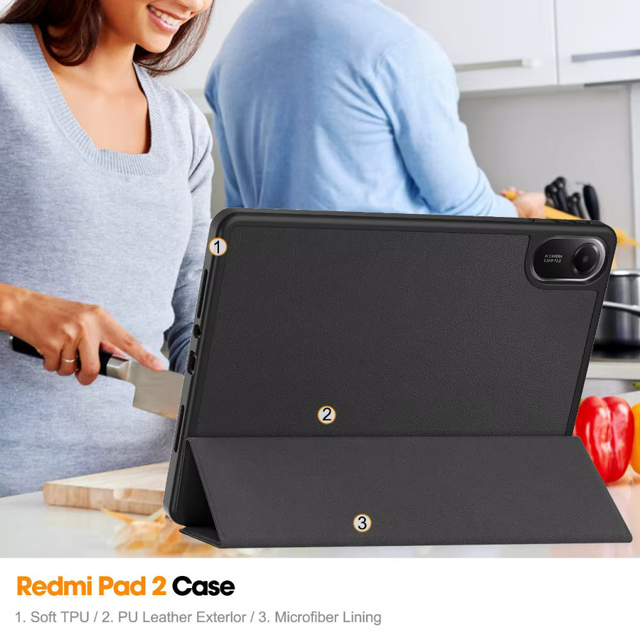 Xiaomi Redmi Pad 2 Case mit Tri-Folding Stand und Bleistifthalter in Schwarz und Rot, 11 Zoll Tablet Abdeckung - Bild 6