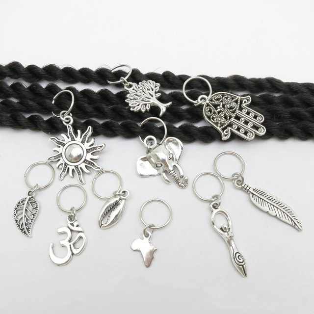 DIY Haar Ringe mit Baum, Elefant und Blatt, 10 Stück, Unisex - Bild 1