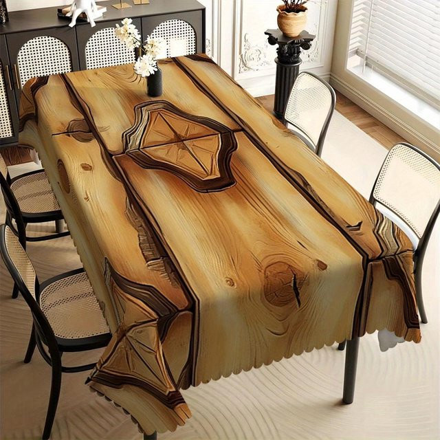 Rustikale Tischdecke von JMG Household Supplies mit Holzmaserung in Eichenoptik, fleckenabweisend und rechteckig, B/T: 140 x 240 cm, Farbe: Braun - Bild 1