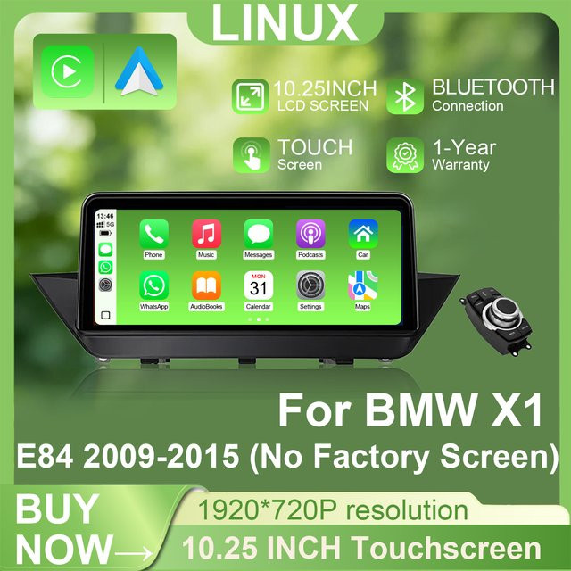 DMDNAVI Kabelloses CarPlay Multimedia-Radio mit 10,25 Zoll Touchscreen für BMW X1 E84 2009-2015, AndroidAuto, AirPlay, Bluetooth und GPS-Navigation, Schwarz - Bild 1