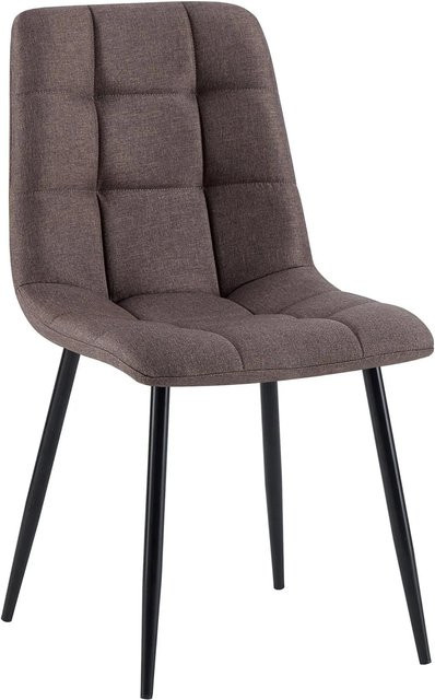 DELUKE Esszimmerstuhl FANOR in Braun mit Steppmuster aus Stoff und Metall, B/T/H: 45 x 55 x 84 cm - Bild 1