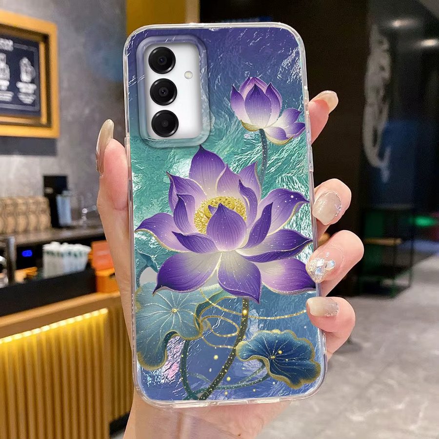 Luxus Handytasche mit blauem Lotus-Design für Samsung Galaxy A56 A55 A16 A07 A17 A26 A54 A15 A13 A36 A25 A35 A14 A34 A12 in Blau und Bunt - Bild 2