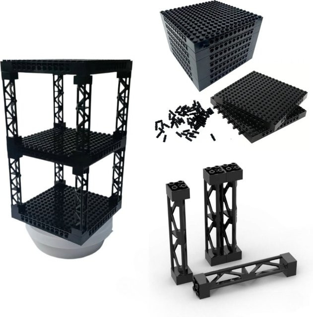 Mitty Verbindungsschablone Grundplatte Schwarz mit verstellbaren Säulen für DIY MOC Szenenkombinationen 16x16 Loch - Bild 1