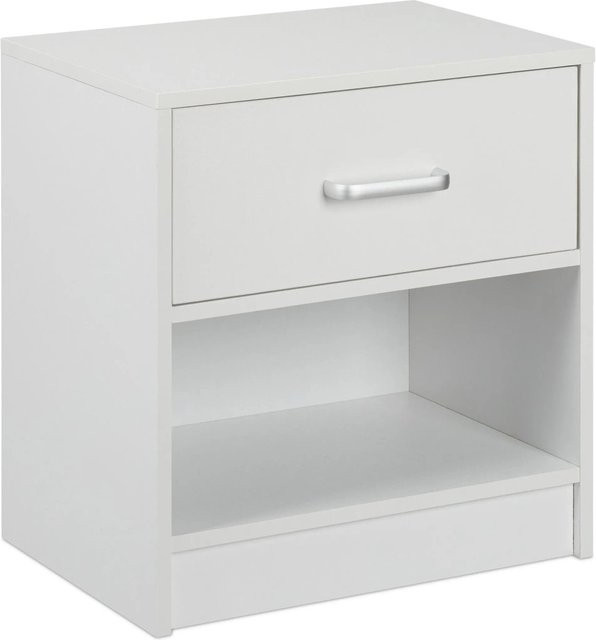 Relaxdays Nachttisch in Weiß mit Schublade, klassisches Design für Schlafzimmer und Wohnzimmer, B/T/H: 41,5 x 39 x 31 cm - Bild 1