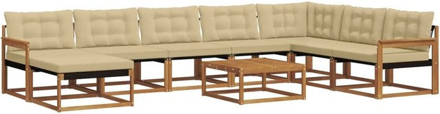 vidaXL Outdoor-Sofagarnitur aus Akazie Massivholz in Natur und Beige, 25-teiliges L-Shape Set mit Textilene-Elementen und Polsterkissen - Bild 1