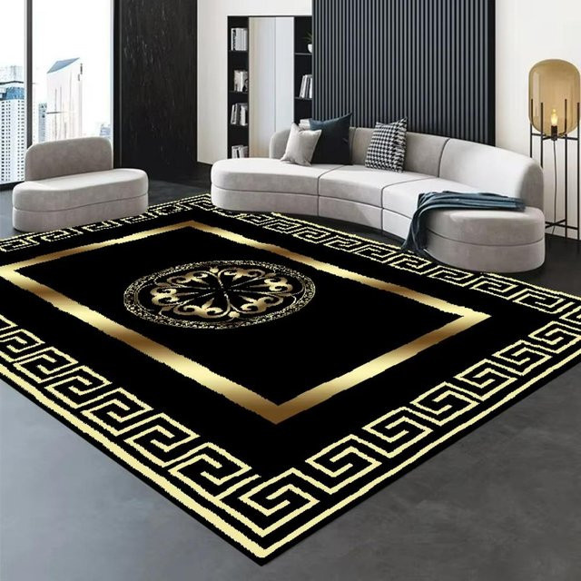 Moderner geometrischer Teppich von Karpetti in Schwarz, waschbar und rutschfest, B/T: 80 x 120 cm - Bild 1