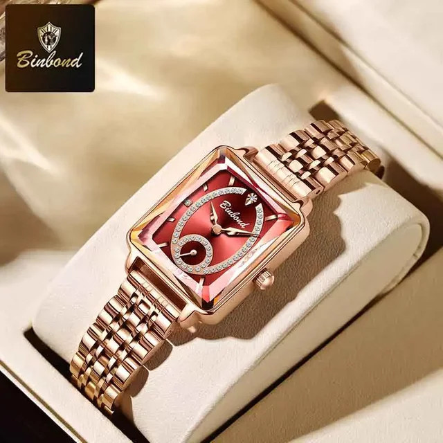 BINBOND Armbanduhr Quarz, Edelstahl, Roségold, Diamantbesetzt, Damen - Bild 1