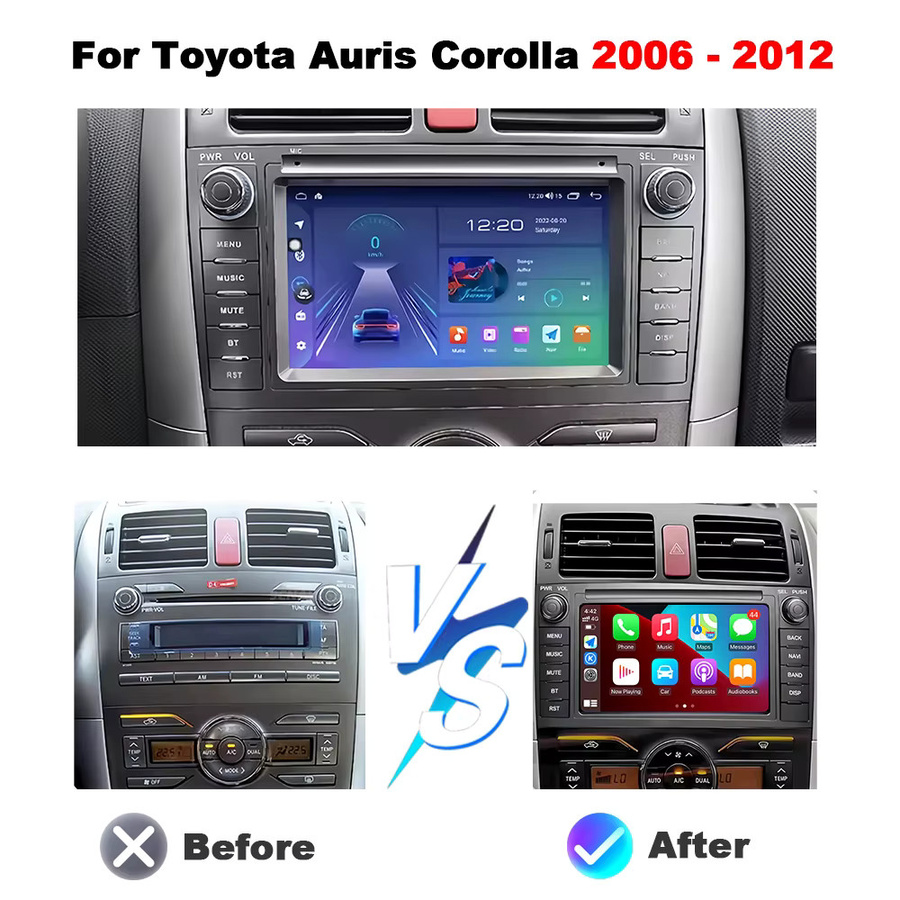Android 16 Autoradio mit GPS-Navigation und WIFI für Toyota Auris und Corolla 2006-2012, Multimedia-Videoplayer mit Carplay, Schwarz - Bild 2