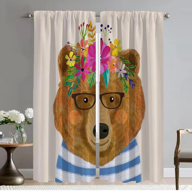 2er-Set dekorative Vorhänge mit Blumen- und Tiermotiven für Wohnzimmer und Küche, halbtransparent, Mehrfarbig, Breite: 50 cm, Höhe: 70 cm - Bild 1