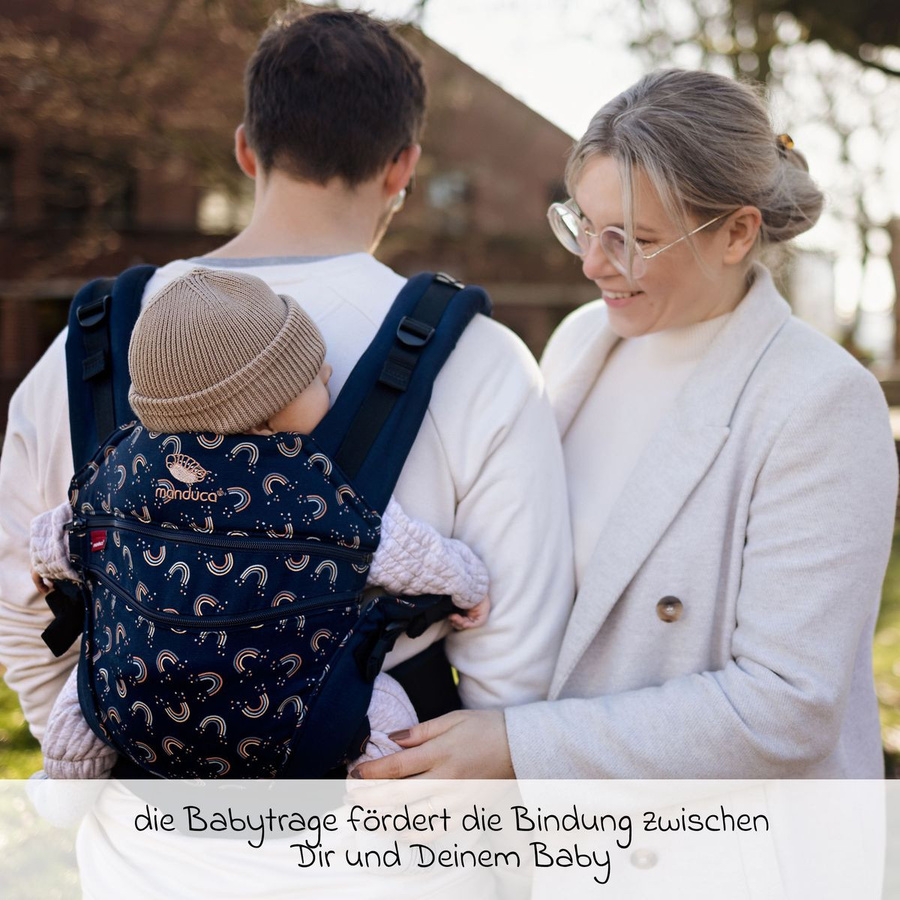 manduca Babytrage XT Buckle Carrier RainbowNight Navy Print mit 2 Silikon-Schnullerketten für 3,5 kg bis 20 kg - Bild 3