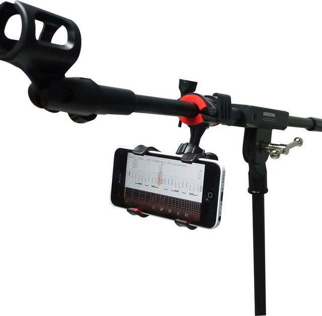Universal Mikrofonständer Telefonhalterung mit Clamp für Smartphones und Bass Gitarre, Schwarz - Bild 1