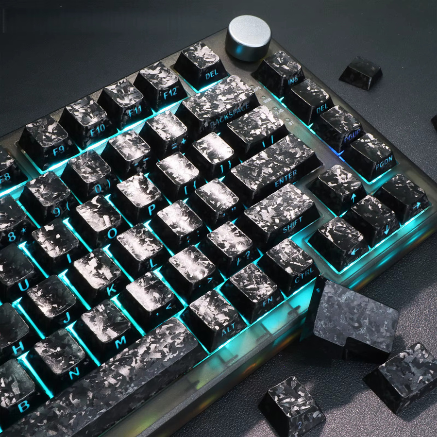 Carbon-Matte Double-Shot PBT-Tastenkappen im Cherry-Profil mit seitlicher Bedruckung für RGB-Hintergrundbeleuchtung und MX-Schalter, Schwarz und Weiß - Bild 2