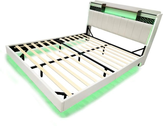 okwish Polsterbett für Kinder in Beige mit LED-Beleuchtung und USB-Steckdose, B/T/H: 160 x 200 x 111 cm - Bild 1