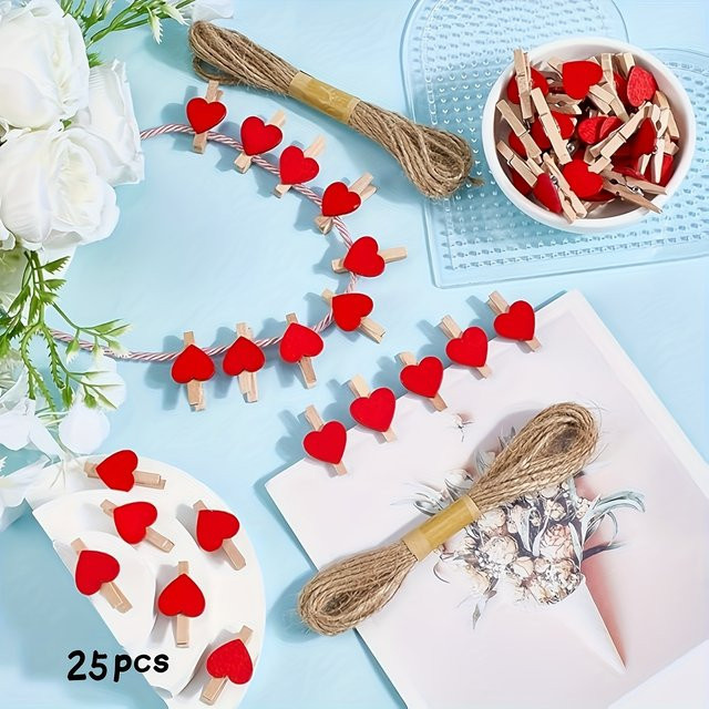 Mini-Holzklammern in Herzform in Rot für DIY-Handwerk und Dekoration, 25 Stück - Bild 1