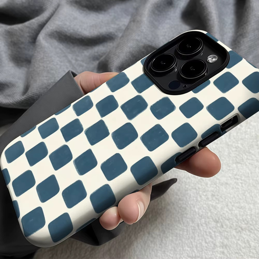 Casegame Matte Bumper MagSafe Schutzhülle für iPhone 17 16 15 14 13 Pro Max Blau mit quadratischem Schachbrett-Design - Bild 4