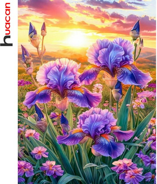 Huacan Diamant-Gemälde Blumenlandschaft mit Sonnenuntergang als DIY Diamant-Mosaik-Kunst, Mehrfarbig, B/H: 30,0 x 20,0 cm - Bild 1
