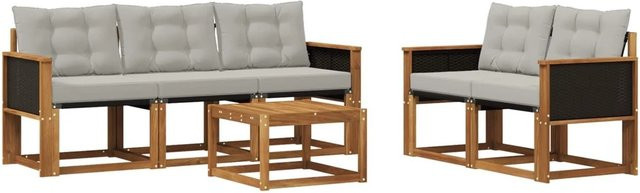 vidaXL Outdoor-Sofagarnitur aus Akazienholz mit Textilene und Kissen in Grau und Natur - Bild 1