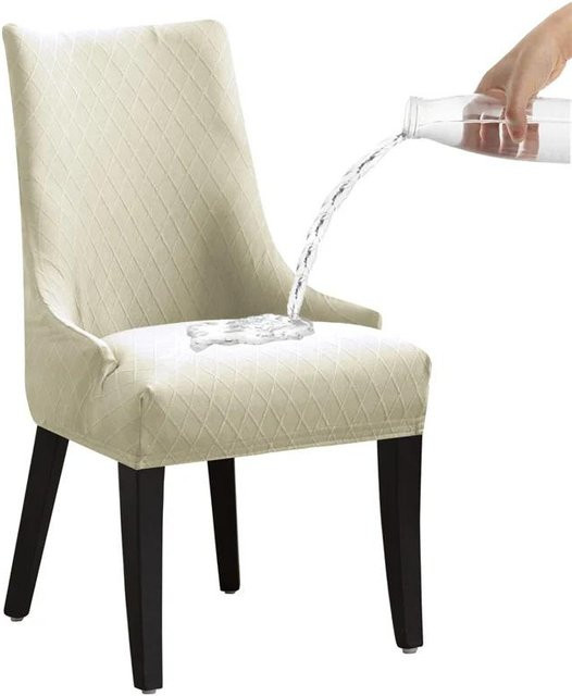 Wasser Esszimmerstuhlhusse in Beige, dehnbarer Sitzbezug mit hoher Rückenlehne und wasserabweisender Funktion - Bild 1