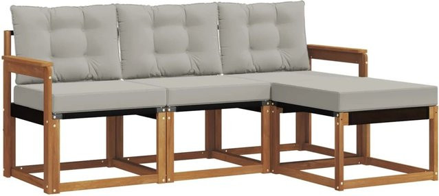 vidaXL Outdoor-Sofagarnitur 4-teilig aus Akazienholz und Textilene in Hellgrau mit Kissen und Armlehnen - Bild 1