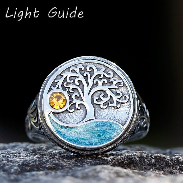 Ring Wikinger Baum des Lebens, gelbe Zirkonia, Unisex - Bild 1
