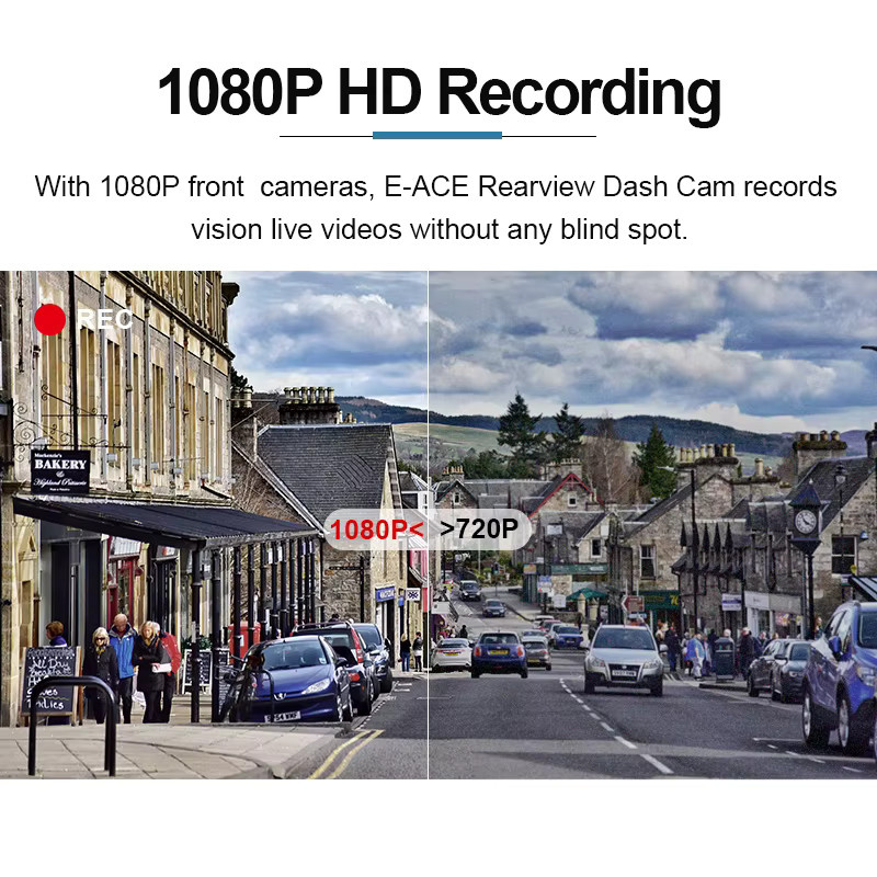 E-ACE B12 Dash Cam Full HD 1080P mit Touchscreen, WDR, G-Sensor und Nachtsicht in Schwarz - Bild 2