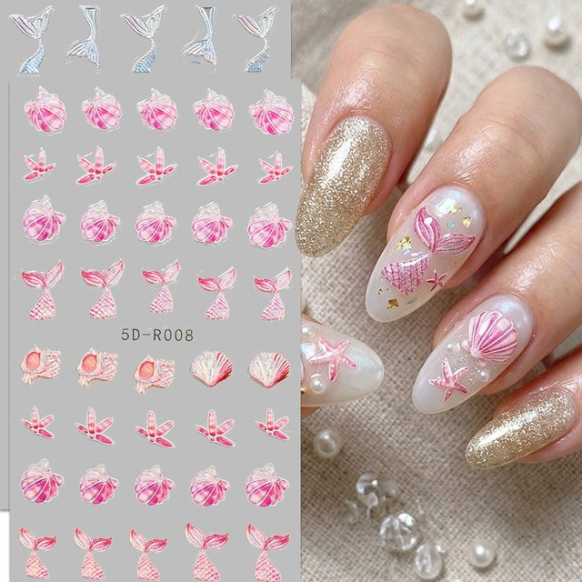 QIANJIKU Nagelaufkleber Meerjungfrauenflossen, Rosa Blau, Schimmernd - Bild 1