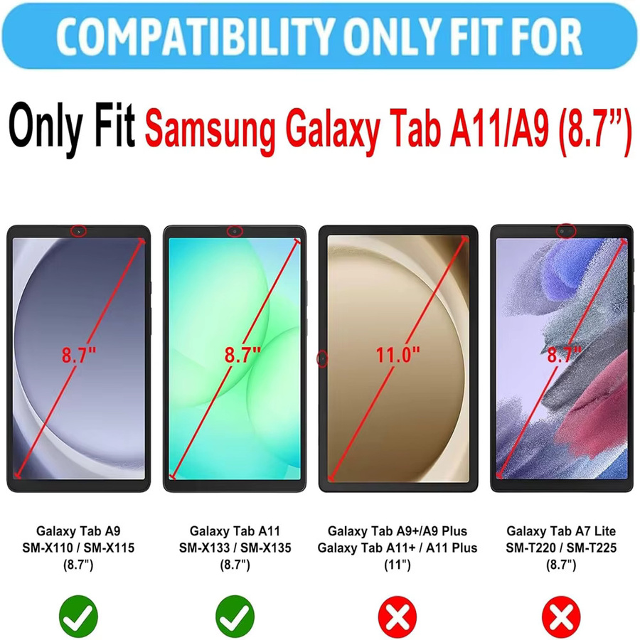 2 Stück Samsung Galaxy Tab A9 A11 8,7 Zoll Displayschutzfolie aus 9H gehärtetem Glas, transparent - Bild 2