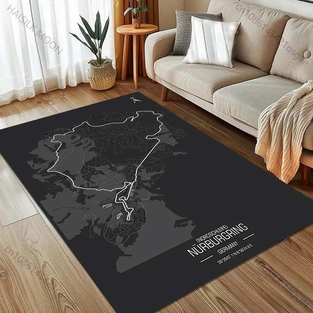UQIDEHOME Teppich Nürburgring F1 Internationale Rennstrecke, Schwarz, B/T: 220 x 150 cm, rutschfest und waschbar - Bild 1