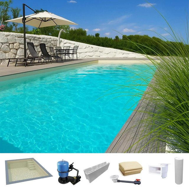 KWAD Styropor Pool Easy rechteckig in Sand mit gerader Treppe Rechts B: 7 m, T: 3,5 m, H: 1,5 m - Bild 1