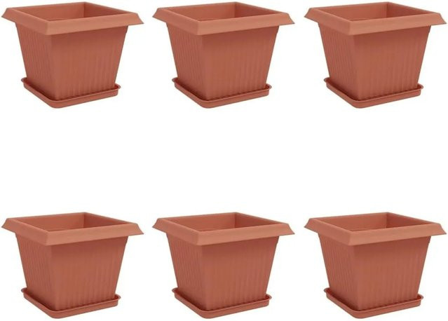 6er Set vidaXL Blumentöpfe aus Kunststoff in Ziegelrot, quadratisch, B/T/H: 33 x 33 x 26 cm - Bild 1
